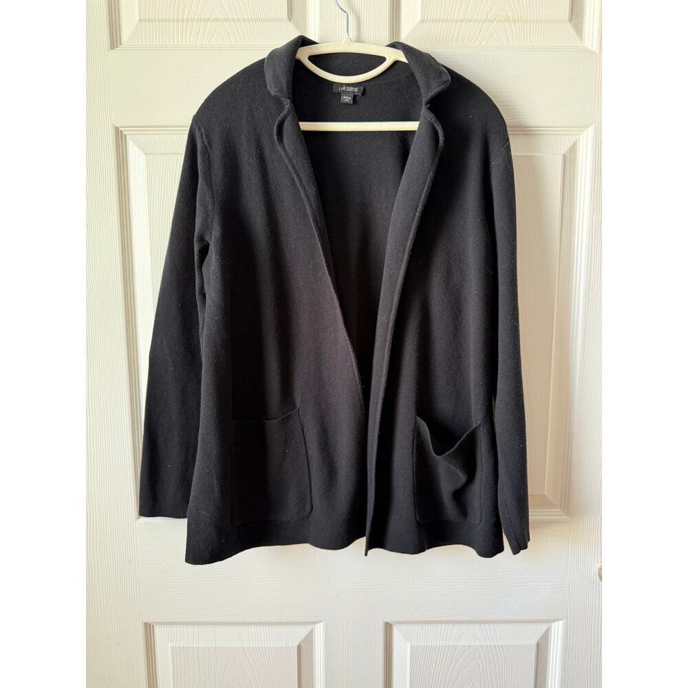 J Jill Wearever Black Collared Cardigan Knit‎ Open Front MP Capsule Office